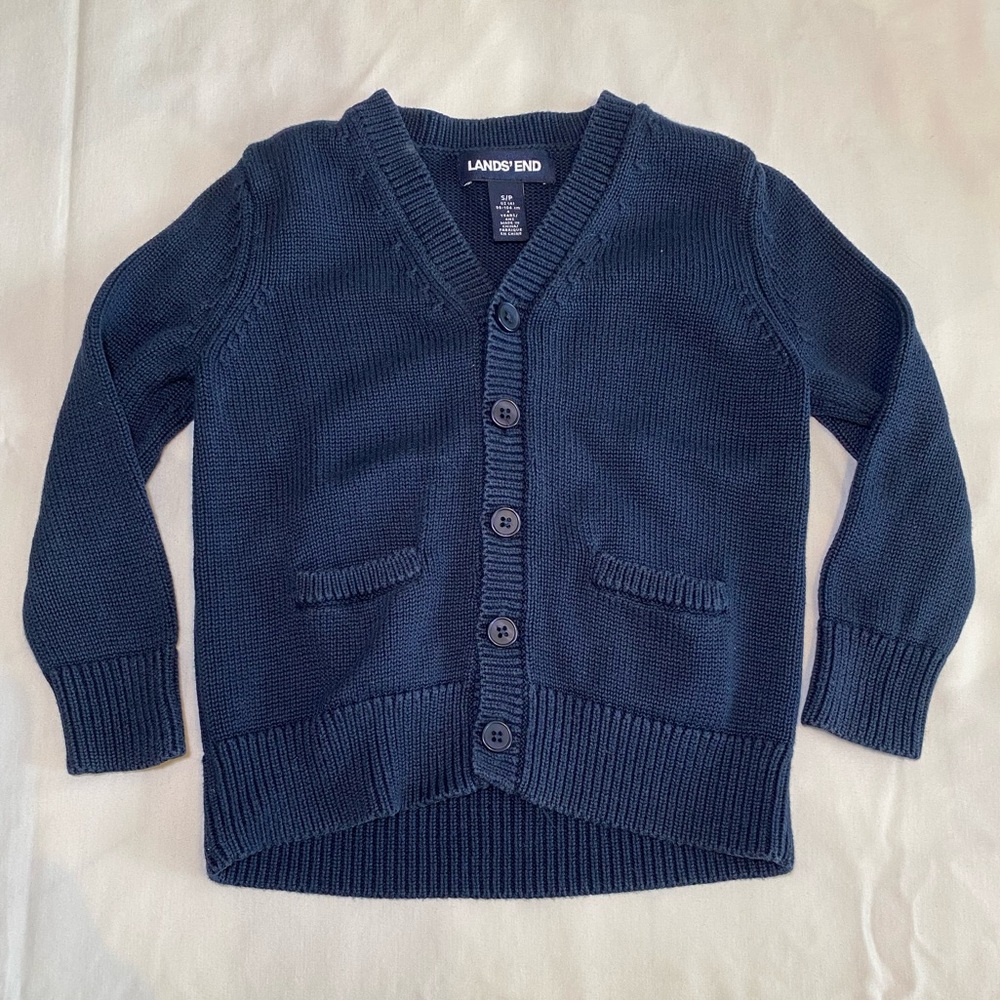Lands' End Sweater Cardigan | Kids S/P (4yrs) | Navy Blue | Button Front